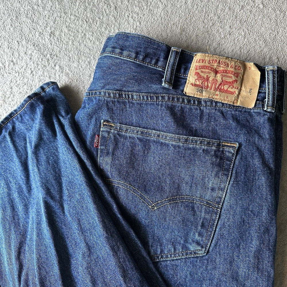 Levi's 501 Original Fit Men's Jeans 44x32 Dark Stonewash Blue Button Fly Mexico